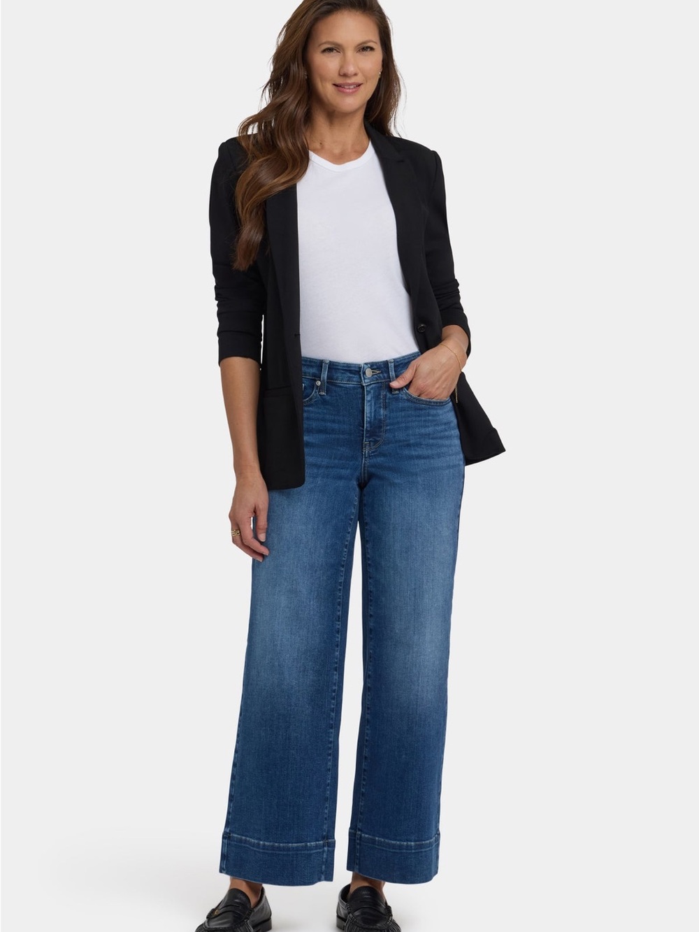 NYDJ Wide Leg Jeans in Medium Blue Denim